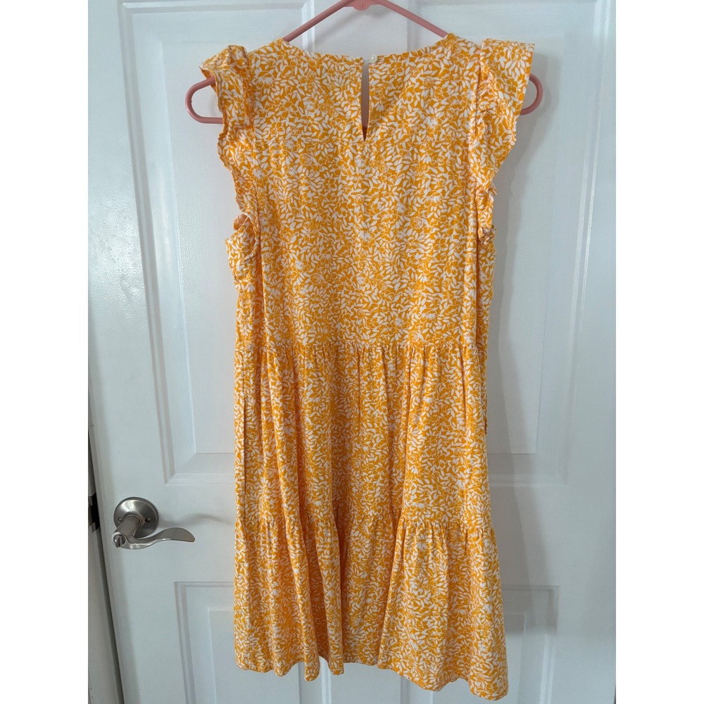 J.Crew Yellow Floral Ruffle Sleeve Tiered Linen Blend Mini Dress Size 2 Preppy - Picture 5 of 8